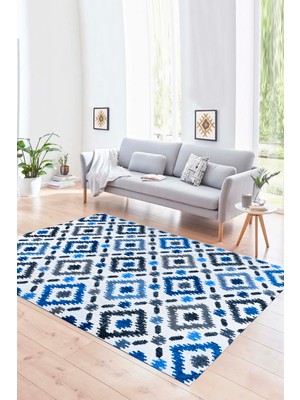 Napoli Home Dijital Baskılı Kaymaz Yıkanabilir Modern Desen Yolluk Mutfak Salon Halısı, N-Modern-23-Mavi,