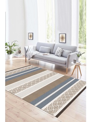 Napoli Home Dijital Baskılı Kaymaz Yıkanabilir Modern Desen Yolluk Mutfak Salon Halısı, N-Modern-18-Kahve,