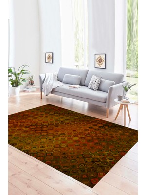 Napoli Home Dijital Baskılı Kaymaz Yıkanabilir Modern Desen Yolluk Mutfak Salon Halısı, N-Modern-27-Turuncu,