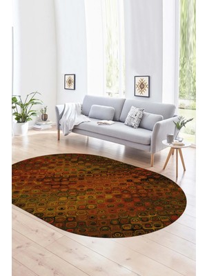Napoli Home Dijital Kaymaz Yıkanabilir Modern Desen Oval Yolluk Mutfak Salon Halısı, N-O-Modern-27-Turuncu,