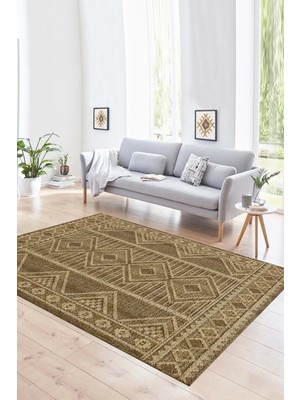 Napoli Home Dijital Baskılı Kaymaz Yıkanabilir Modern Desen Yolluk Mutfak Salon Halısı, N-MODERN-108-KAHVE,