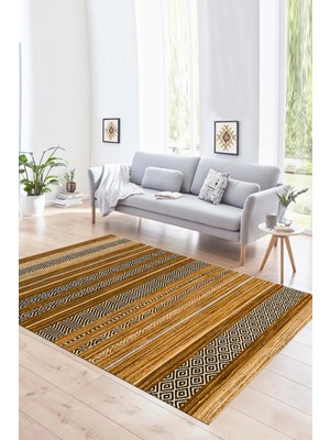 Napoli Home Dijital Baskılı Kaymaz Yıkanabilir Modern Desen Yolluk Mutfak Salon Halısı, N-Modern-17-Kahve,