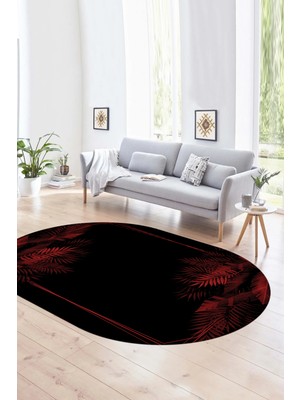 Napoli Home Dijital Kaymaz Yıkanabilir Modern Desen Oval Yolluk Mutfak Salon Halısı, N-O-Modern-26-Bordo,