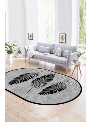 Napoli Home Dijital Kaymaz Yıkanabilir Modern Desen Oval Yolluk Mutfak Salon Halısı, N-O-Modern-41-Siyah,