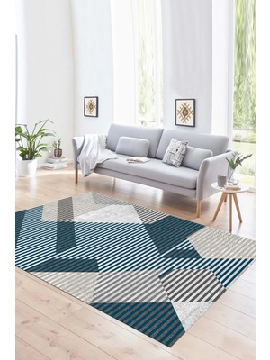 Napoli Home Dijital Baskılı Kaymaz Yıkanabilir Modern Desen Yolluk Mutfak Salon Halısı, N-Modern-09-Turkuaz,