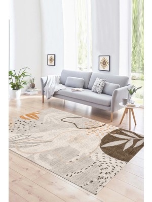 Napoli Home Dijital Baskılı Kaymaz Yıkanabilir Modern Desen Yolluk Mutfak Salon Halısı, N-Modern-79-Vizon,
