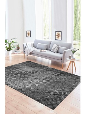 Napoli Home Dijital Baskılı Kaymaz Yıkanabilir Modern Desen Yolluk Mutfak Salon Halısı, N-Modern-27-Gri,