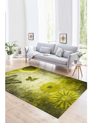 Napoli Home Dijital Baskılı Kaymaz Yıkanabilir Modern Desen Yolluk Mutfak Salon Halısı, N-MODERN-109-SARI,