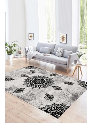 Napoli Home Dijital Baskılı Kaymaz Yıkanabilir Modern Desen Yolluk Mutfak Salon Halısı, N-Modern-45-Siyah,