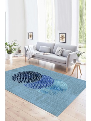 Napoli Home Dijital Baskılı Kaymaz Yıkanabilir Modern Desen Yolluk Mutfak Salon Halısı, N-Modern-01-Mavi,