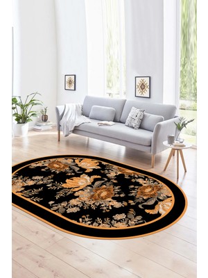 Napoli Home Dijital Kaymaz Yıkanabilir Modern Desen Oval Yolluk Mutfak Salon Halısı, N-O-Modern-16-Kahve,