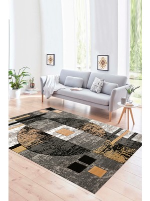 Napoli Home Dijital Baskılı Kaymaz Yıkanabilir Modern Desen Yolluk Mutfak Salon Halısı, N-Modern-33-Gold,