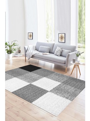 Napoli Home Dijital Baskılı Kaymaz Yıkanabilir Modern Desen Yolluk Mutfak Salon Halısı, N-Modern-53-Gri,