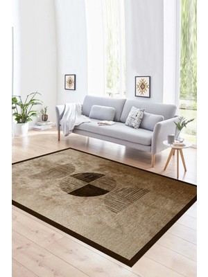 Napoli Home Dijital Baskılı Kaymaz Yıkanabilir Modern Desen Yolluk Mutfak Salon Halısı, N-Modern-94-Kahve,