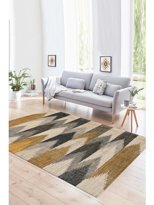 Napoli Home Dijital Baskılı Kaymaz Yıkanabilir Modern Desen Yolluk Mutfak Salon Halısı, N-MODERN-104-KAHVE,