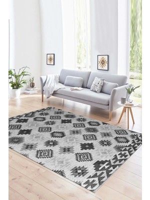 Napoli Home Dijital Baskılı Kaymaz Yıkanabilir Modern Desen Yolluk Mutfak Salon Halısı, N-Modern-99-Gri,