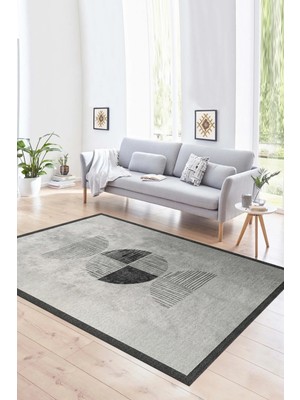 Napoli Home Dijital Baskılı Kaymaz Yıkanabilir Modern Desen Yolluk Mutfak Salon Halısı, N-Modern-94-Gri,