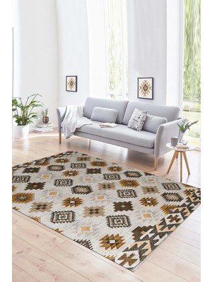 Napoli Home Dijital Baskılı Kaymaz Yıkanabilir Modern Desen Yolluk Mutfak Salon Halısı, N-Modern-99-Kahve,