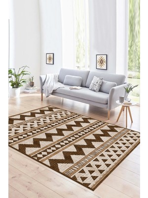 Napoli Home Dijital Baskılı Kaymaz Yıkanabilir Modern Desen Yolluk Mutfak Salon Halısı, N-MODERN-105-KAHVE,