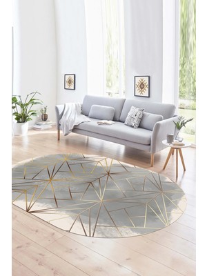 Napoli Home Dijital Kaymaz Yıkanabilir Modern Desen Oval Yolluk Mutfak Salon Halısı, N-O-Modern-44-Gold,