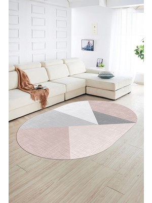 Napoli Home Dijital Kaymaz Yıkanabilir Modern Desen Oval Yolluk Mutfak Salon Halısı, N-O-Modern-38-Pembe,