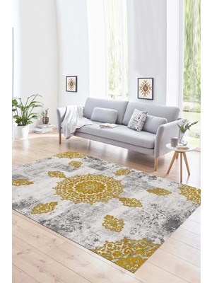 Napoli Home Dijital Baskılı Kaymaz Yıkanabilir Modern Desen Yolluk Mutfak Salon Halısı, N-Modern-45-Gold,