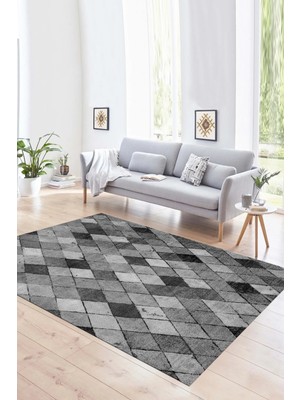 Napoli Home Dijital Baskılı Kaymaz Yıkanabilir Modern Desen Yolluk Mutfak Salon Halısı, N-Modern-31-Gri,