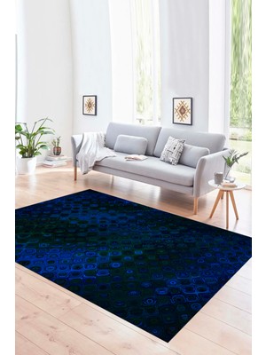 Napoli Home Dijital Baskılı Kaymaz Yıkanabilir Modern Desen Yolluk Mutfak Salon Halısı, N-Modern-27-Mavi,