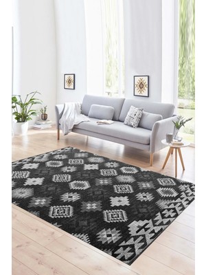 Napoli Home Dijital Baskılı Kaymaz Yıkanabilir Modern Desen Yolluk Mutfak Salon Halısı, N-Modern-99-Antrasit,