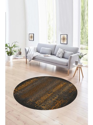 Napoli Home Dijital Kaymaz Taban Yıkanabilir Modern Desen Yuvarlak Mutfak Salon Halısı, N-Y-Modern-28-Kahve,
