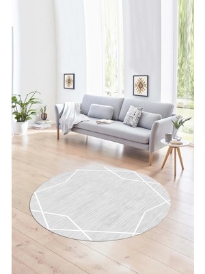 Napoli Home Dijital Kaymaz Taban Yıkanabilir Modern Desen Yuvarlak Mutfak Salon Halısı, N-Y-Modern-05-Beyaz,