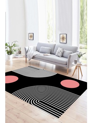 Napoli Home Dijital Baskılı Kaymaz Yıkanabilir Modern Desen Yolluk Mutfak Salon Halısı, N-Modern-52-Pembe,