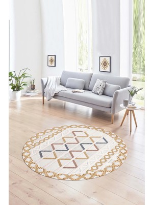 Napoli Home Dijital Kaymaz Taban Yıkanabilir Modern Desen Yuvarlak Mutfak Salon Halısı, N-Y-Modern-81-Renkli,