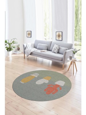 Napoli Home Dijital Kaymaz Taban Yıkanabilir Modern Desen Yuvarlak Mutfak Salon Halısı, N-Y-MODERN-106-VİZON,