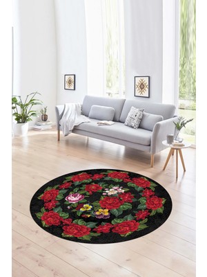 Napoli Home Dijital Kaymaz Taban Yıkanabilir Modern Desen Yuvarlak Mutfak Salon Halısı, N-Y-Modern-21-Antrasit,