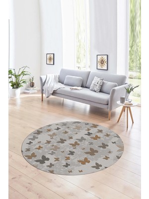 Napoli Home Dijital Kaymaz Taban Yıkanabilir Modern Desen Yuvarlak Mutfak Salon Halısı, N-Y-Modern-51-Kahve,