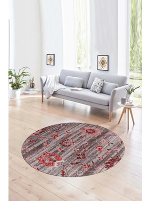 Napoli Home Dijital Kaymaz Taban Yıkanabilir Modern Desen Yuvarlak Mutfak Salon Halısı, N-Y-Modern-30-Bordo,