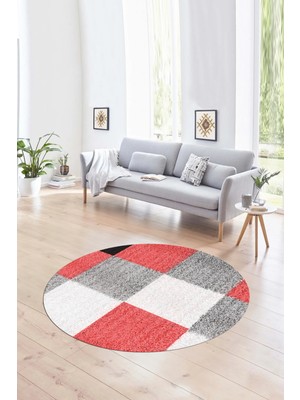 Napoli Home Dijital Kaymaz Taban Yıkanabilir Modern Desen Yuvarlak Mutfak Salon Halısı, N-Y-Modern-53-Pembe,