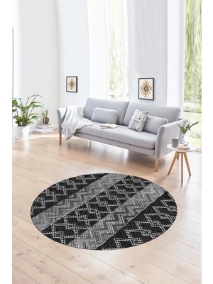 Napoli Home Dijital Kaymaz Taban Yıkanabilir Modern Desen Yuvarlak Mutfak Salon Halısı, N-Y-Modern-56-Antrasit,