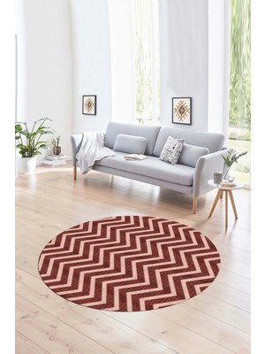 Napoli Home Dijital Kaymaz Taban Yıkanabilir Modern Desen Yuvarlak Mutfak Salon Halısı, N-Y-MODERN-102-BORDO,