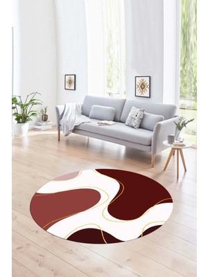 Napoli Home Dijital Kaymaz Taban Yıkanabilir Modern Desen Yuvarlak Mutfak Salon Halısı, N-Y-MODERN-120-BORDO,