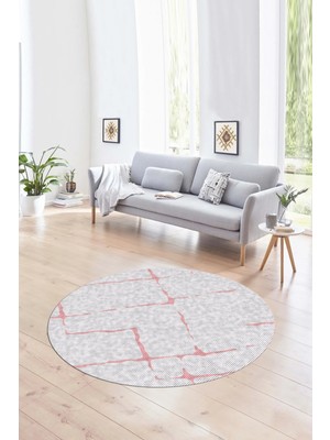 Napoli Home Dijital Kaymaz Taban Yıkanabilir Modern Desen Yuvarlak Mutfak Salon Halısı, N-Y-Modern-72-Pembe,