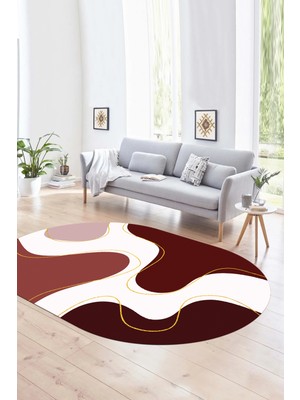 Napoli Home Dijital Kaymaz Yıkanabilir Modern Desen Oval Yolluk Mutfak Salon Halısı, N-O-MODERN-120-BORDO,