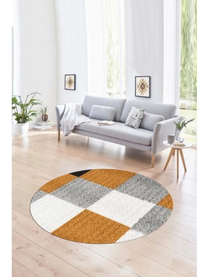 Napoli Home Dijital Kaymaz Taban Yıkanabilir Modern Desen Yuvarlak Mutfak Salon Halısı, N-Y-Modern-53-Kahve,