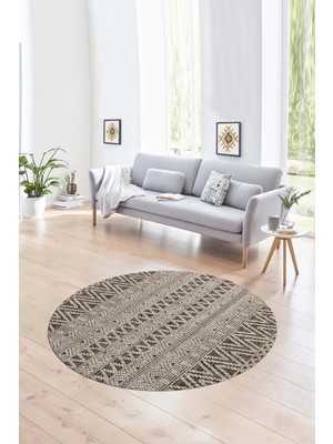 Napoli Home Dijital Kaymaz Taban Yıkanabilir Modern Desen Yuvarlak Mutfak Salon Halısı, N-Y-Modern-86-Krem,