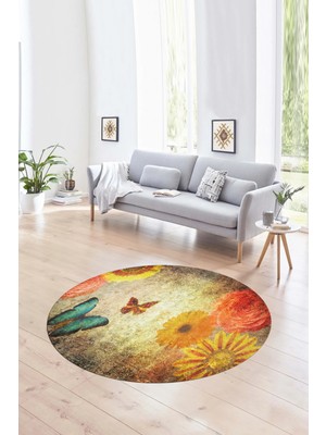 Napoli Home Dijital Kaymaz Taban Yıkanabilir Modern Desen Yuvarlak Mutfak Salon Halısı, N-Y-MODERN-109-RENKLİ,