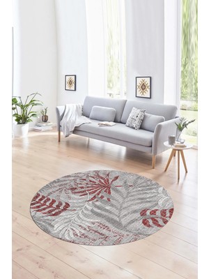 Napoli Home Dijital Kaymaz Taban Yıkanabilir Modern Desen Yuvarlak Mutfak Salon Halısı, N-Y-Modern-95-Bordo,