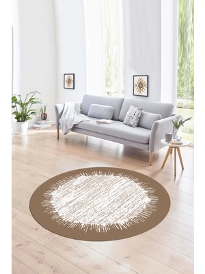 Napoli Home Dijital Kaymaz Taban Yıkanabilir Modern Desen Yuvarlak Mutfak Salon Halısı, N-Y-Modern-43-Kahve,
