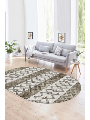 Napoli Home Dijital Kaymaz Yıkanabilir Modern Desen Oval Yolluk Mutfak Salon Halısı, N-O-Modern-56-Vizon,