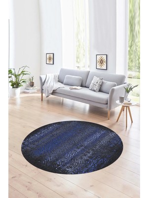 Napoli Home Dijital Kaymaz Taban Yıkanabilir Modern Desen Yuvarlak Mutfak Salon Halısı, N-Y-Modern-28-Mavi,